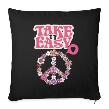 Peace Symbol with Flowers Take-it-Easy Groovy Style - Sofa pillowcase 17,3'' x 17,3'' (45 x 45 cm) - black - Front