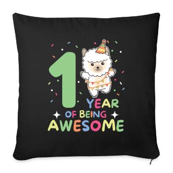 Alpaca for the 1st birthday for children one year old - Sofa pillowcase 17,3'' x 17,3'' (45 x 45 cm) - black - Front