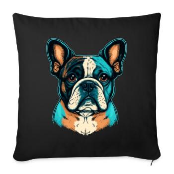 Süße französische Bulldogge in abstrakten Farben - Sofakissenbezug 45 x 45 cm - Schwarz - Vorne