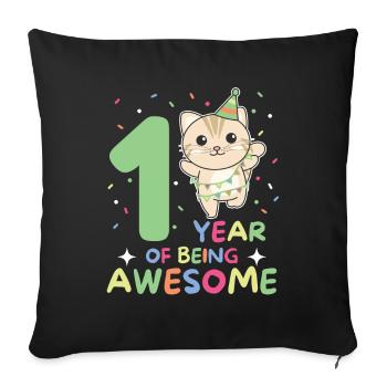 Cat for 1st birthday for children one year old - Sofa pillowcase 17,3'' x 17,3'' (45 x 45 cm) - black - Front