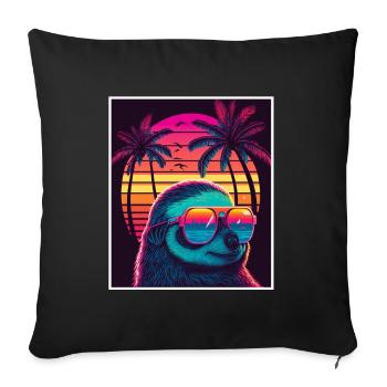 Vaporwave Retro Sloth Animal Motif Beach Neon - Sofa pillowcase 17,3'' x 17,3'' (45 x 45 cm) - black - Front