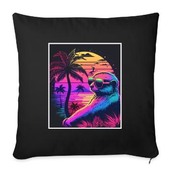 Vaporwave Retro Sloth Animal Motif Beach Neon - Sofa pillowcase 17,3'' x 17,3'' (45 x 45 cm) - black - Front