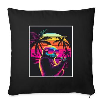 Vaporwave Retro Sloth Animal Motif Beach Neon - Sofa pillowcase 17,3'' x 17,3'' (45 x 45 cm) - black - Front