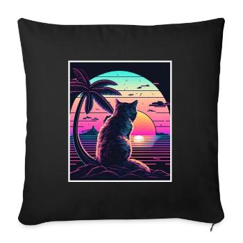Vaporwave Retro Cat Cat Animal Motif Plage Neon - Housse de coussin décorative 45 x 45 cm - noir - Devant