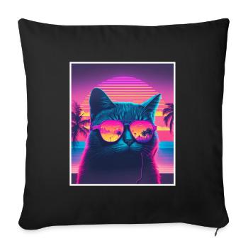 Vaporwave Retro Cat Cat Animal Motif Plage Neon - Housse de coussin décorative 45 x 45 cm - noir - Devant