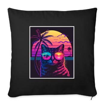 Vaporwave Retro Cat Cat Animal Motif Plage Neon - Housse de coussin décorative 45 x 45 cm - noir - Devant