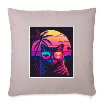 Vaporwave Retro Cat Cat Animal Motif Plage Neon - Housse de coussin décorative 45 x 45 cm - taupe clair - Devant