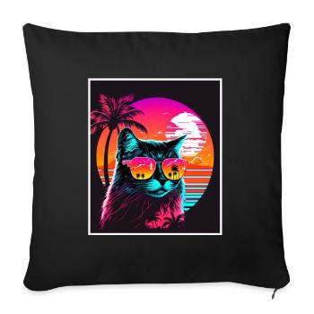 Vaporwave Retro Cat Cat Animal Motif Plage Neon - Housse de coussin décorative 45 x 45 cm - noir - Devant