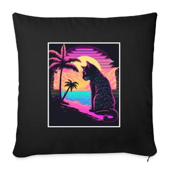 Vaporwave Retro Cat Cat Animal Motif Plage Neon - Housse de coussin décorative 45 x 45 cm - noir - Devant