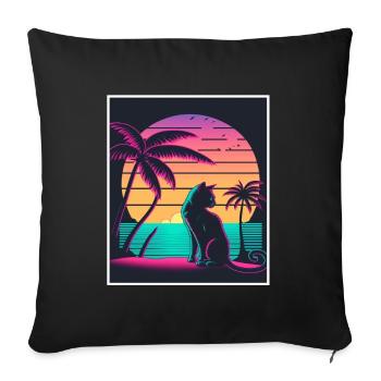 Vaporwave Retro Cat Cat Animal Motif Plage Neon - Housse de coussin décorative 45 x 45 cm - noir - Devant