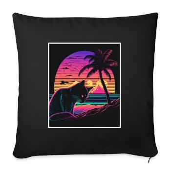 Vaporwave Retro Cat Cat Animal Motif Plage Neon - Housse de coussin décorative 45 x 45 cm - noir - Devant