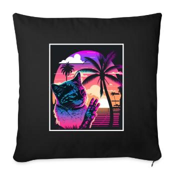Vaporwave Retro Cat Cat Animal Motif Plage Neon - Housse de coussin décorative 45 x 45 cm - noir - Devant