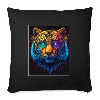 Bengal Tiger Cat Boss Chef Big Cat neon - Sofa pillowcase 17,3'' x 17,3'' (45 x 45 cm) - black - Front