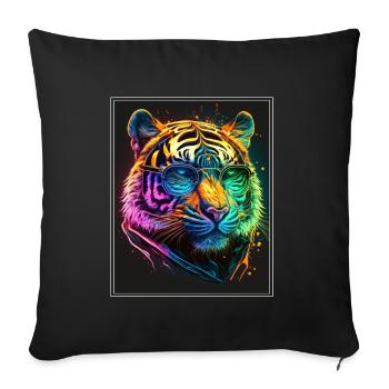 Bengal Tiger Cat Boss Chef Big Cat Neon - Sofa pillowcase 17,3'' x 17,3'' (45 x 45 cm) - black - Front