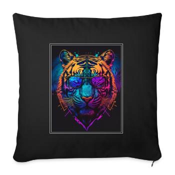 Bengal Tiger Cat Boss Chef Big Cat Neon - Sofa pillowcase 17,3'' x 17,3'' (45 x 45 cm) - black - Front