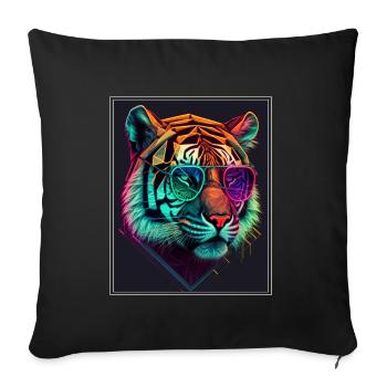 Bengal Tiger Cat Polygon Big Cat Neon - Sofa pillowcase 17,3'' x 17,3'' (45 x 45 cm) - black - Front
