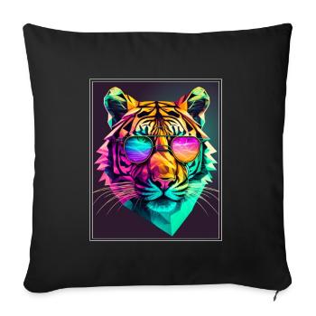 Bengal Tiger Cat Polygon Big Cat Neon - Sofa pillowcase 17,3'' x 17,3'' (45 x 45 cm) - black - Front