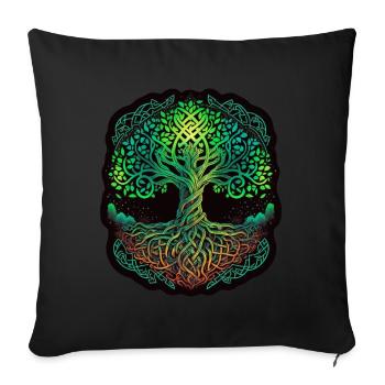 Arbre de vie Vikings celtiques - Housse de coussin décorative 45 x 45 cm - noir - Devant