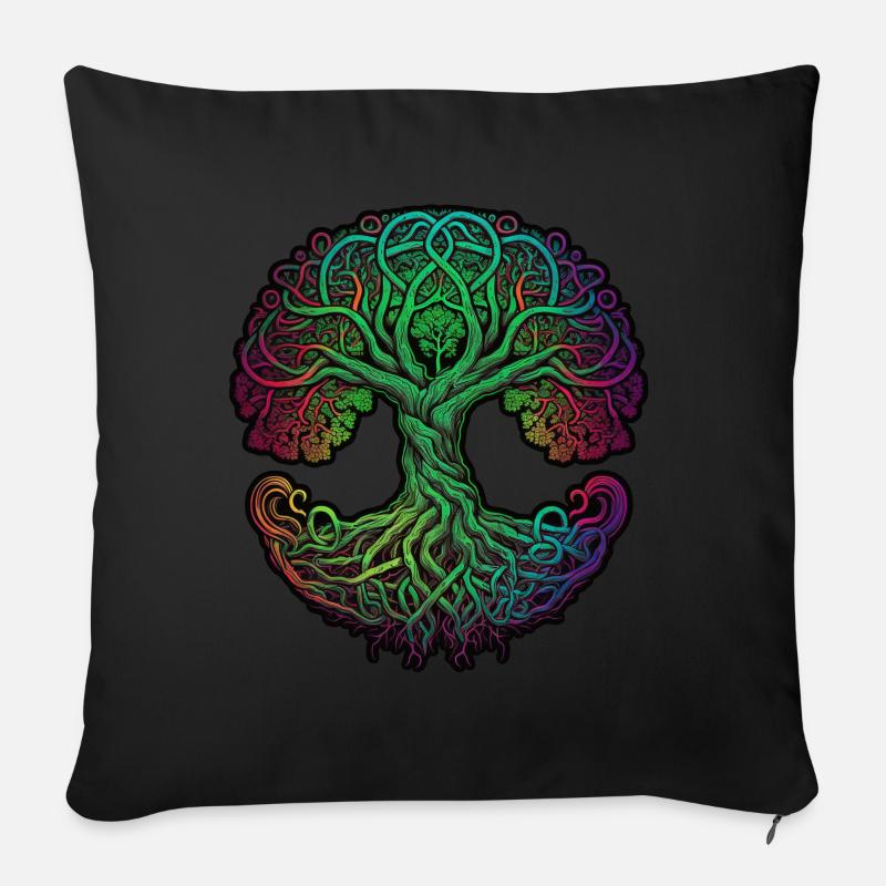 Arbre de vie Vikings celtiques - Housse de coussin décorative 45 x 45 cm - noir