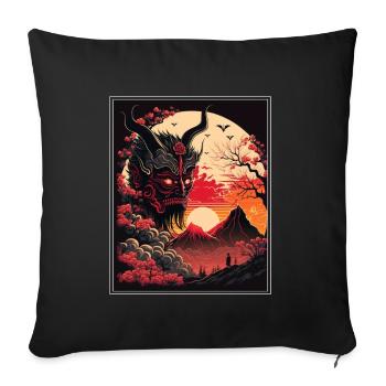 Japon Démon Japonais Cerisier Fleur Montagnes Rétro - Housse de coussin décorative 45 x 45 cm - noir - Devant