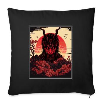 Japon Démon Japonais Cerisier Fleur Montagnes Rétro - Housse de coussin décorative 45 x 45 cm - noir - Devant