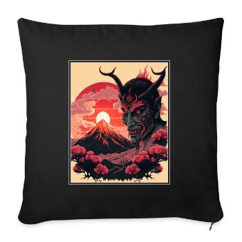 Japon Démon Japonais Cerisier Fleur Montagnes Rétro - Housse de coussin décorative 45 x 45 cm - noir - Devant