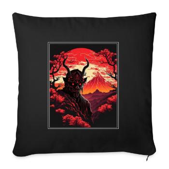 Japon Démon Japonais Cerisier Fleur Montagnes Rétro - Housse de coussin décorative 45 x 45 cm - noir - Devant