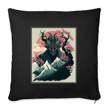 Japon Démon Japonais Cerisier Fleur Montagnes Rétro - Housse de coussin décorative 45 x 45 cm - noir - Devant