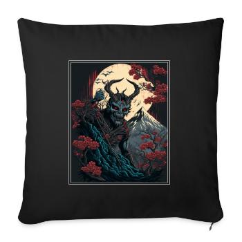 Japon Démon Japonais Cerisier Fleur Montagnes Rétro - Housse de coussin décorative 45 x 45 cm - noir - Devant