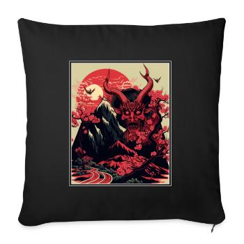 Japon Démon Japonais Cerisier Fleur Montagnes Rétro - Housse de coussin décorative 45 x 45 cm - noir - Devant
