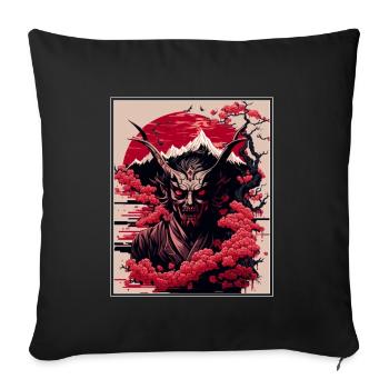 Japon Démon Japonais Cerisier Fleur Montagnes Rétro - Housse de coussin décorative 45 x 45 cm - noir - Devant
