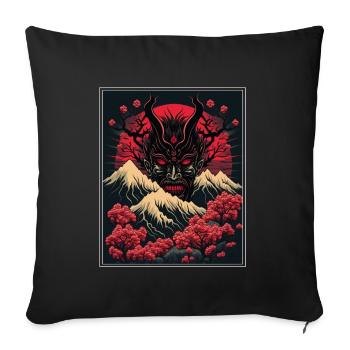 Japon Démon Japonais Cerisier Fleur Montagnes Rétro - Housse de coussin décorative 45 x 45 cm - noir - Devant