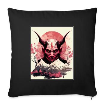 Japon Démon Japonais Cerisier Fleur Montagnes Rétro - Housse de coussin décorative 45 x 45 cm - noir - Devant