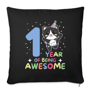 Cat for 1st birthday for children one year old - Sofa pillowcase 17,3'' x 17,3'' (45 x 45 cm) - black - Front