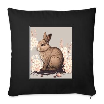 Lapin Lapin Fleur de Cerisier Japon Japonais - Housse de coussin décorative 45 x 45 cm - noir - Devant