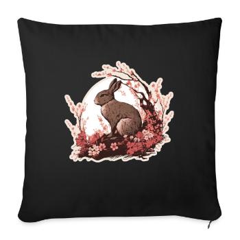 Lapin Lapin Fleur de Cerisier Japon Japonais - Housse de coussin décorative 45 x 45 cm - noir - Devant