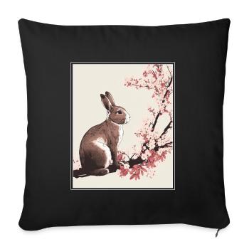 Lapin Lapin Fleur de Cerisier Japon Japonais - Housse de coussin décorative 45 x 45 cm - noir - Devant