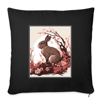 Lapin Lapin Fleur de Cerisier Japon Japonais - Housse de coussin décorative 45 x 45 cm - noir - Devant