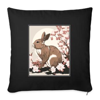 Lapin Lapin Fleur de Cerisier Japon Japonais - Housse de coussin décorative 45 x 45 cm - noir - Devant