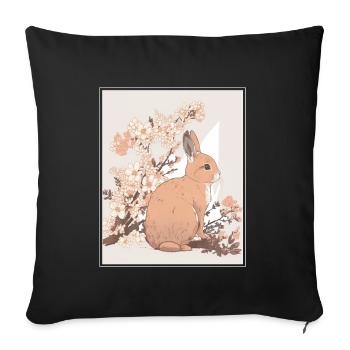 Lapin Lapin Fleur de Cerisier Japon Japonais - Housse de coussin décorative 45 x 45 cm - noir - Devant