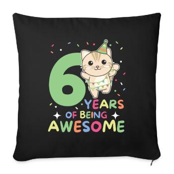 Cat for 6th birthday children six years old - Sofa pillowcase 17,3'' x 17,3'' (45 x 45 cm) - black - Front