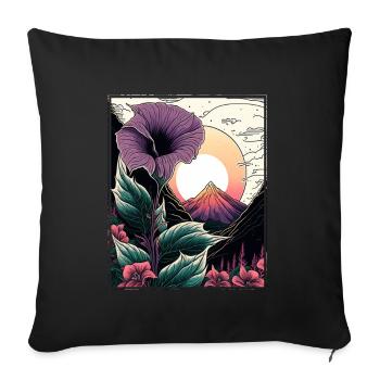 Fleur de lune Fleur de lune Vaporwave japonaise - Housse de coussin décorative 45 x 45 cm - noir - Devant
