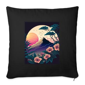 Fleur de lune Fleur de lune Vaporwave japonaise - Housse de coussin décorative 45 x 45 cm - noir - Devant