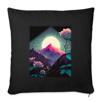 Fleur de lune Fleur de lune Vaporwave japonaise - Housse de coussin décorative 45 x 45 cm - noir - Devant
