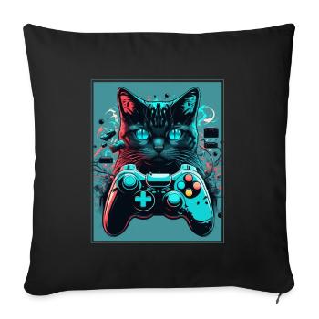 Cats and Gaming Cat Kitten Controller Gaming - Sofa pillowcase 17,3'' x 17,3'' (45 x 45 cm) - black - Front