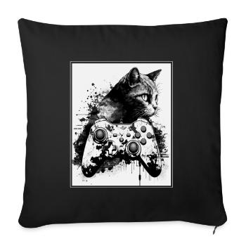 Cats and Gaming Cat Kitten Controller Gaming - Sofa pillowcase 17,3'' x 17,3'' (45 x 45 cm) - black - Front