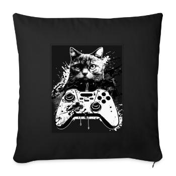 Cats and Gaming Cat Kitten Controller Gaming - Sofa pillowcase 17,3'' x 17,3'' (45 x 45 cm) - black - Front