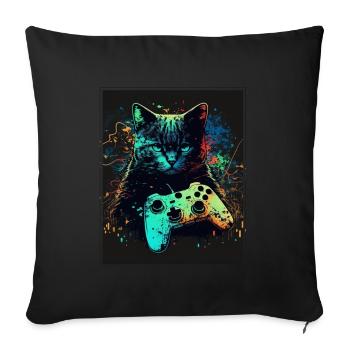 Cats and Gaming Cat Kitten Controller Gaming - Sofa pillowcase 17,3'' x 17,3'' (45 x 45 cm) - black - Front