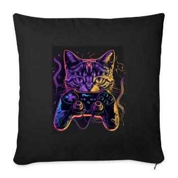 Cats and Gaming Cat Kitten Controller Gaming - Sofa pillowcase 17,3'' x 17,3'' (45 x 45 cm) - black - Front