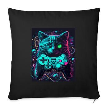 Cats and Gaming Cat Kitten Controller Gaming - Sofa pillowcase 17,3'' x 17,3'' (45 x 45 cm) - black - Front